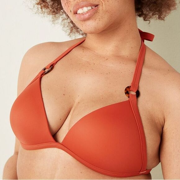 Victoria’s Secret Pink Swim Push Up Triangle Padded Bra Bikini Top with Rings - Picture 2 of 4